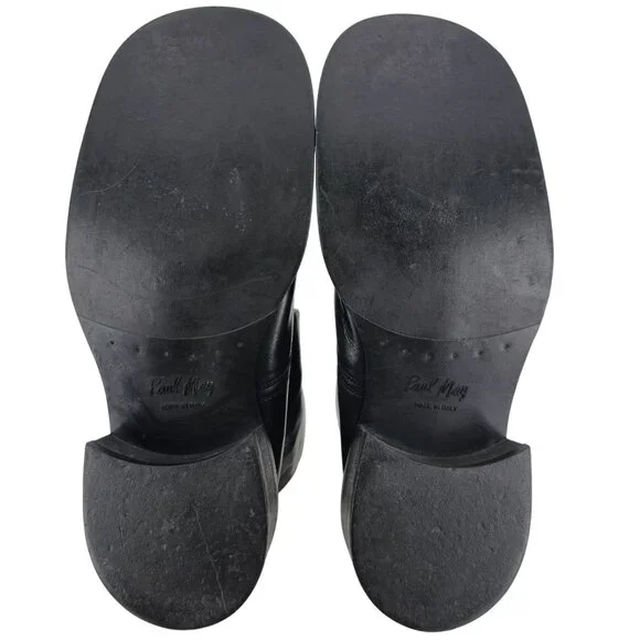 Vintage Paul May Italy Black Leather Chukka Ankle Boots Mens 9W Wide Tall Heels - Picture 4 of 11